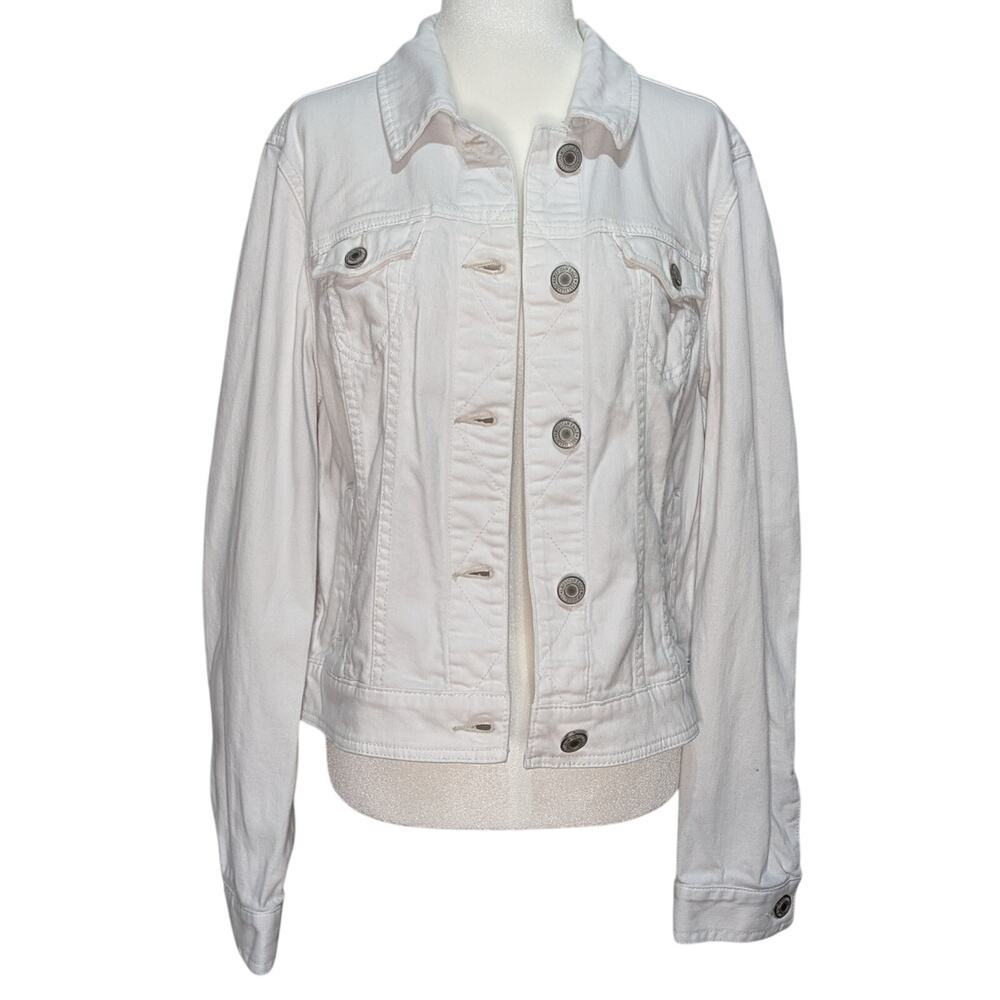 American Eagle White Denim Classic Button Up Collared Jean Jacket Size XL